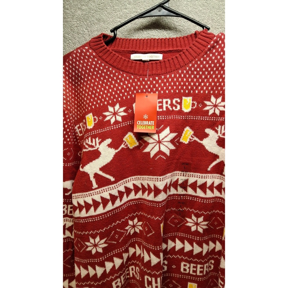 Celebrate Together Mens Holiday Sweater and Beanie Set Red Beer Reindeer Large/8 - Picture 3 of 7